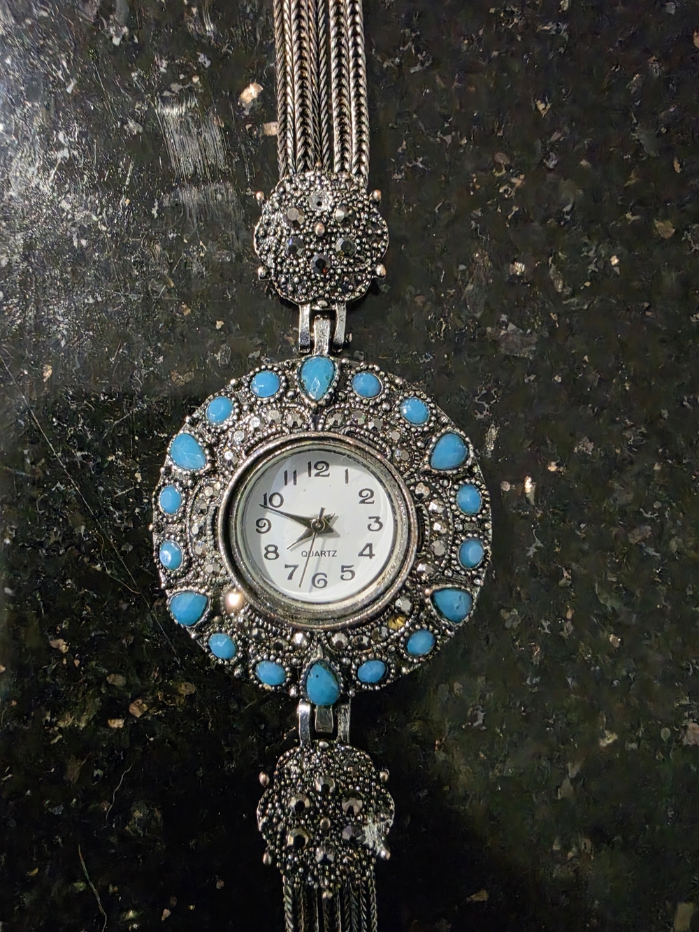 *Working*Turquoise Silver-Tone Watch